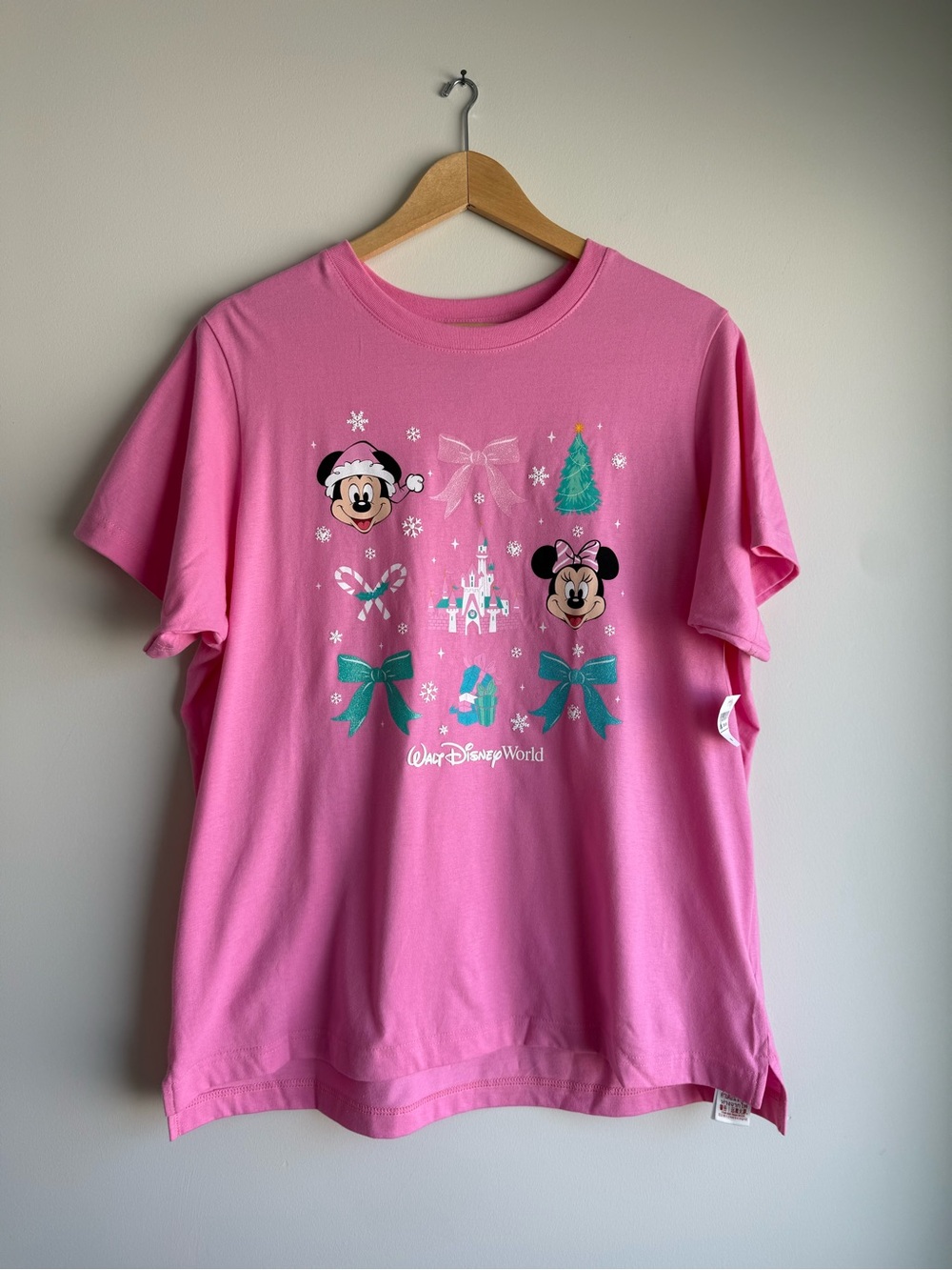 Disney Parks Mickey Minnie Christmas Holiday Shirt Pink M NWT